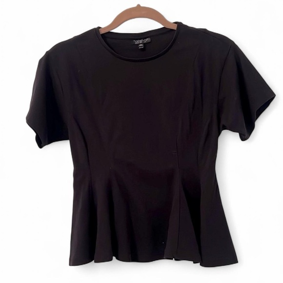 Topshop Black Corset Seam Peplum Tee Size 4 - Picture 2 of 9